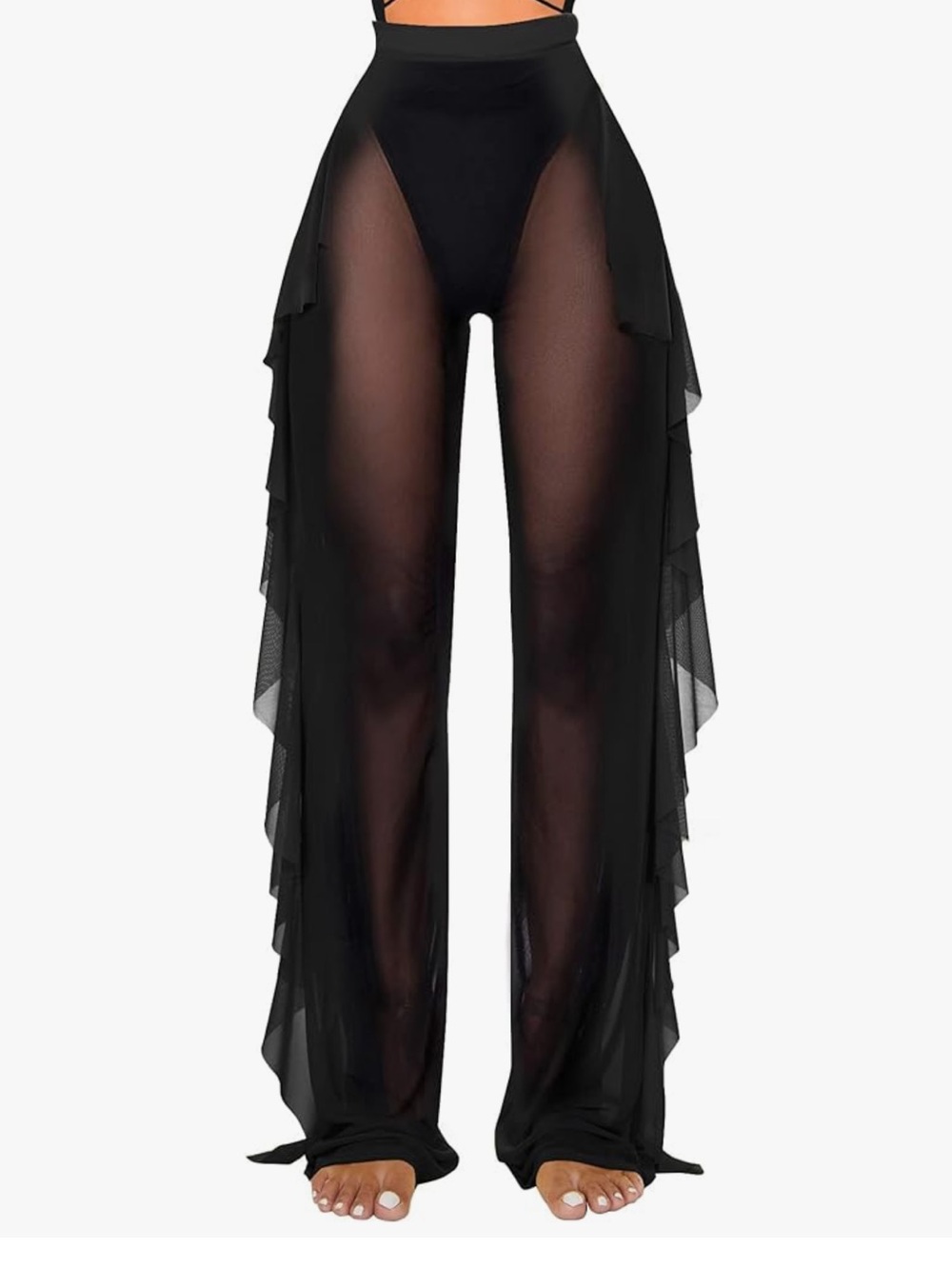Mesh black fringe pants